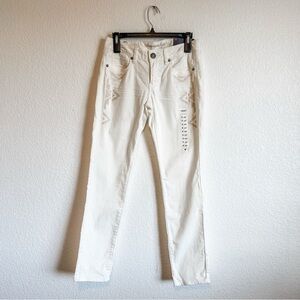 American Eagle Sz 4 White Denim Low Rise Skinny Embroidered Southwestern Design